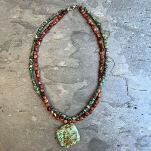 Turquoise + Carnelian Beaded Necklace